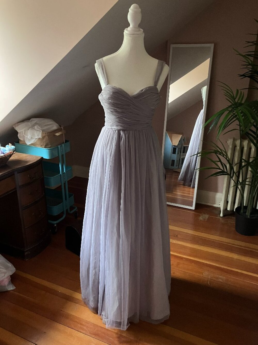 Grey ruched tulle layered maxi tutu dress grad princess gown evening formal mesh
